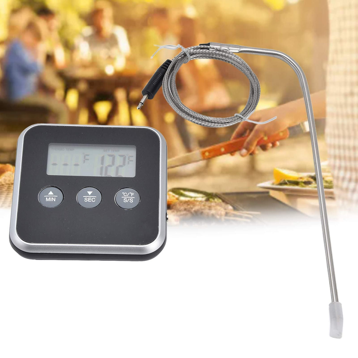 Meat Thermometer Smart 3 Buttons Digital LED Display Multifunctional Oven Thermometer with Probe for Cooking Baking BBQBlack