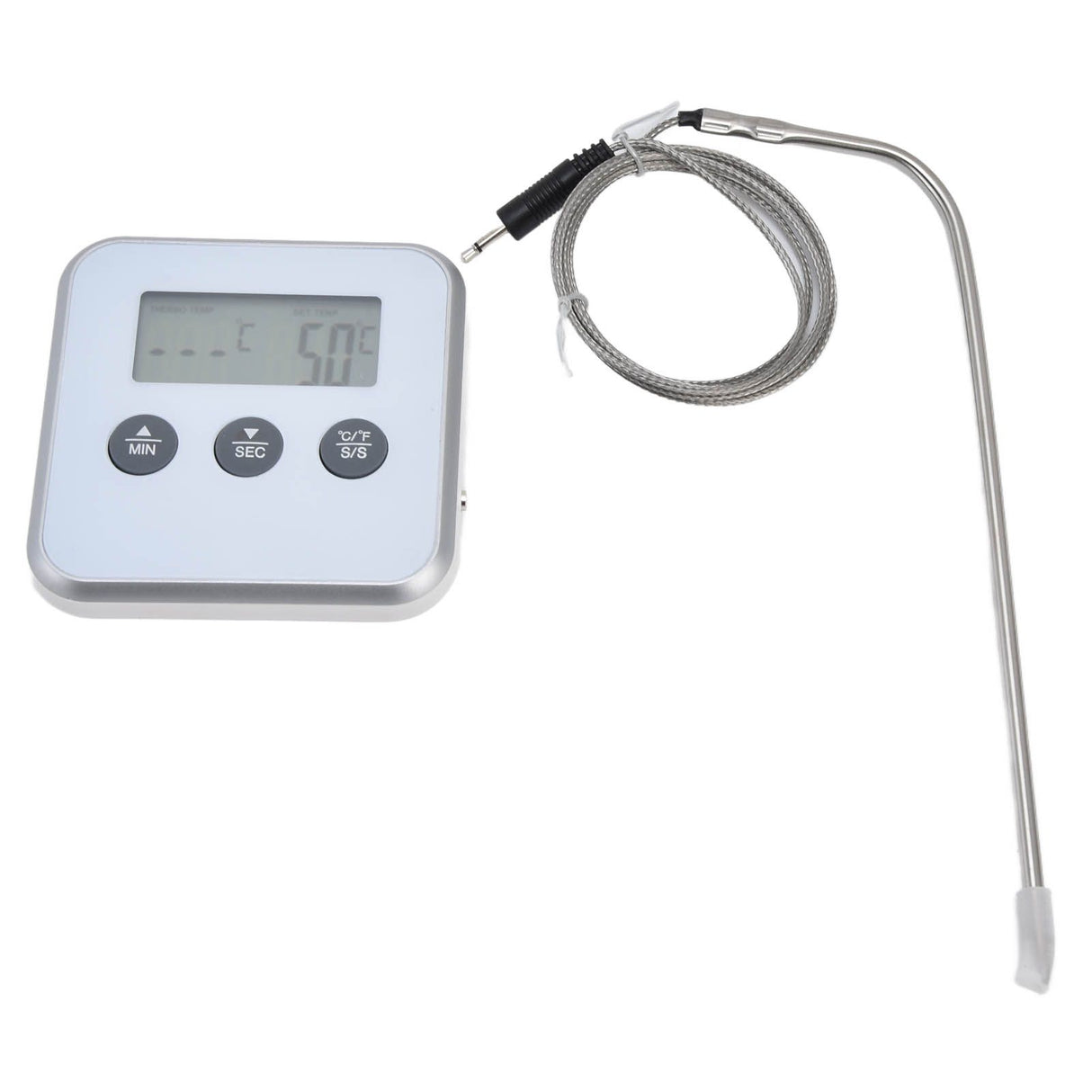 Meat Thermometer Smart 3 Buttons Digital LED Display Multifunctional Oven Thermometer with Probe for Cooking Baking BBQWhite