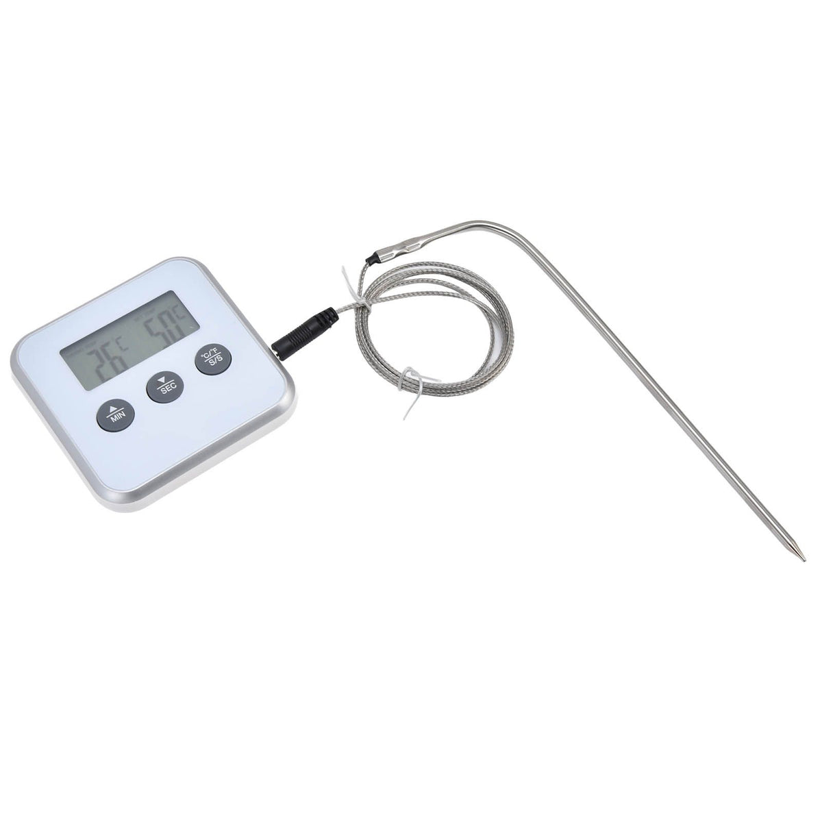 Meat Thermometer Smart 3 Buttons Digital LED Display Multifunctional Oven Thermometer with Probe for Cooking Baking BBQWhite