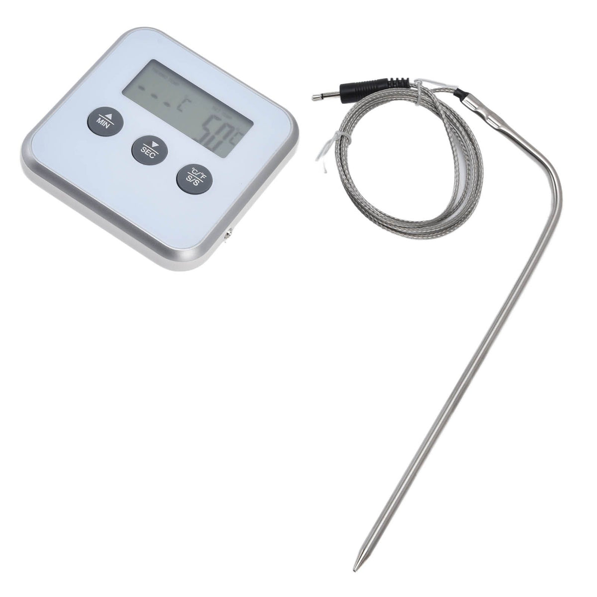 Meat Thermometer Smart 3 Buttons Digital LED Display Multifunctional Oven Thermometer with Probe for Cooking Baking BBQWhite