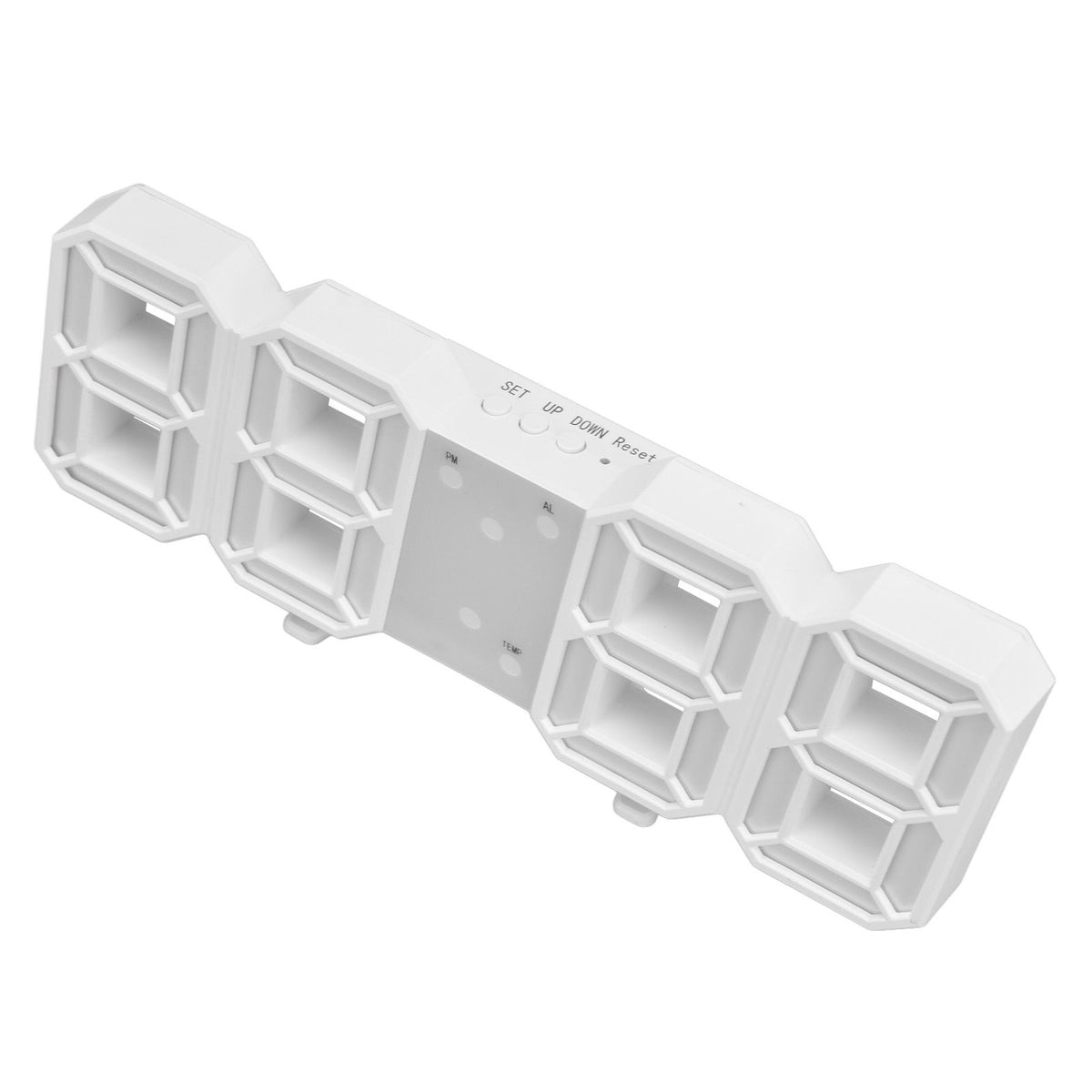 Digital Wall Clock Modern Design Temperature Display Alarm Function Sound Control Auto Sleep LED Wall ClockWhite Shell Blue Words