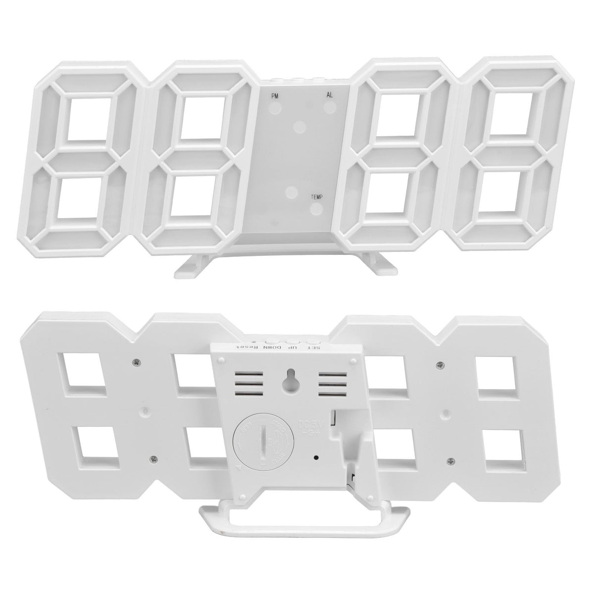 Digital Wall Clock Modern Design Temperature Display Alarm Function Sound Control Auto Sleep LED Wall ClockWhite Shell Blue Words