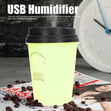 USB Humidifier 300ml Coffee Cup Low Noise Auto Off Compact Lightweight Space Saving Mini Humidifier for Car Home OfficeGreen