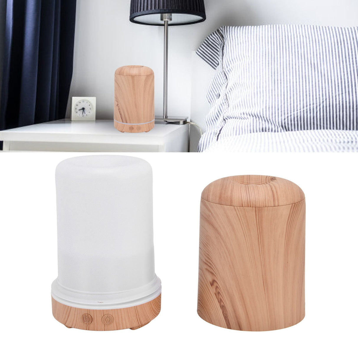 200ml Wood Grain Humidifier Aroma Air Humidifier USB Powered Night Light Humidifier for Bedroom