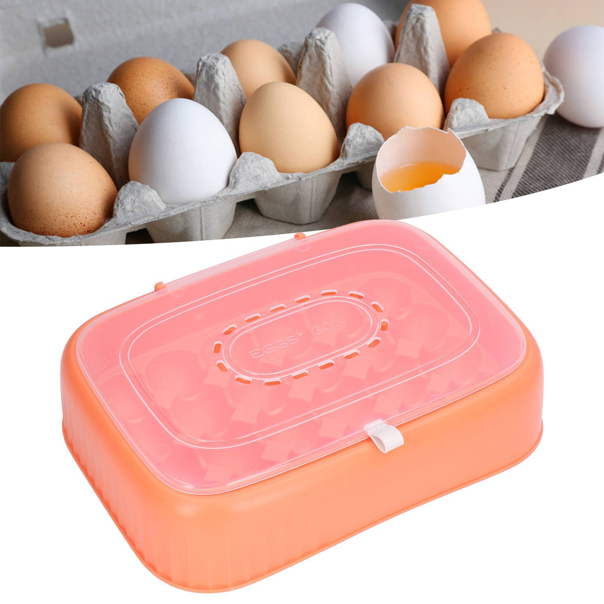 24 Eggs Containers ABS Egg Tray Storage Box Refrigerator Organizer Bins with Breathable VentsOrange