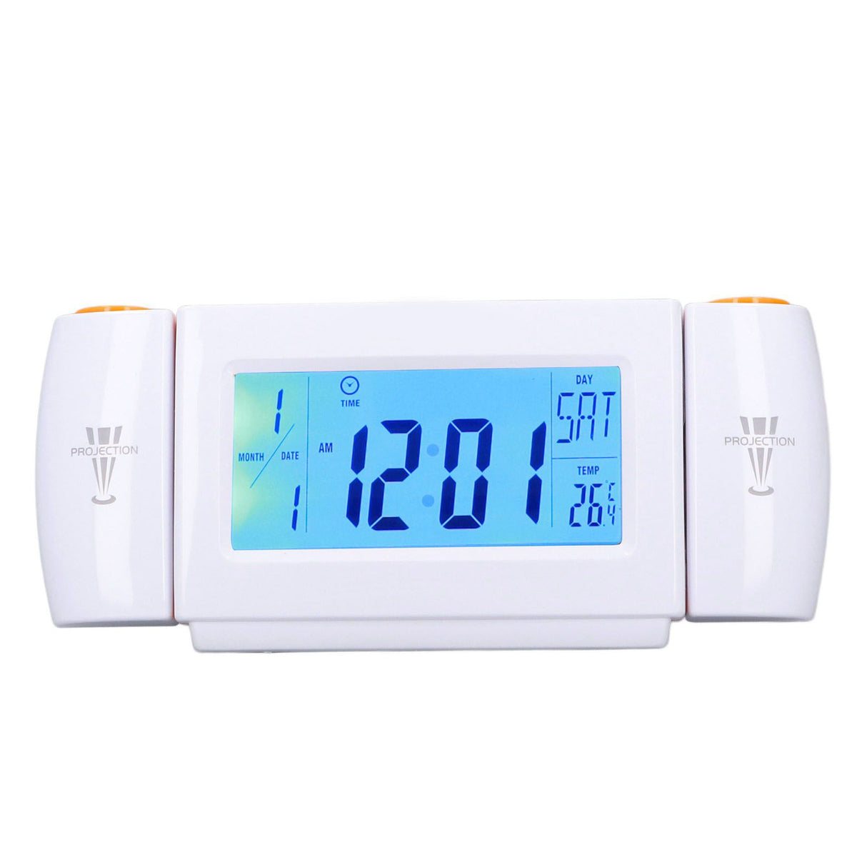 Projection Alarm Clock Glareless LED Night Light Voice Control Induction Temperature Display LED ClockWhite Orange