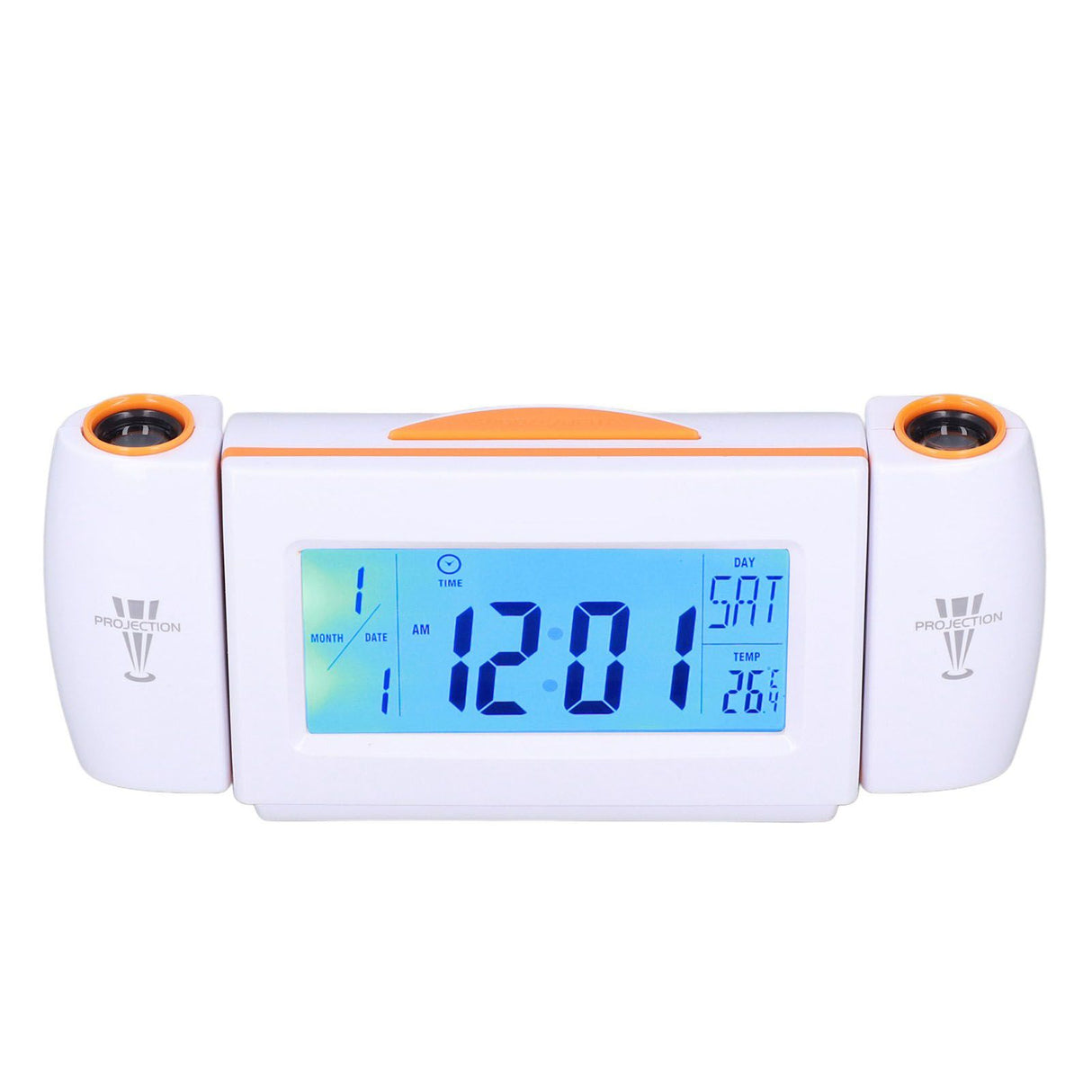 Projection Alarm Clock Glareless LED Night Light Voice Control Induction Temperature Display LED ClockWhite Orange