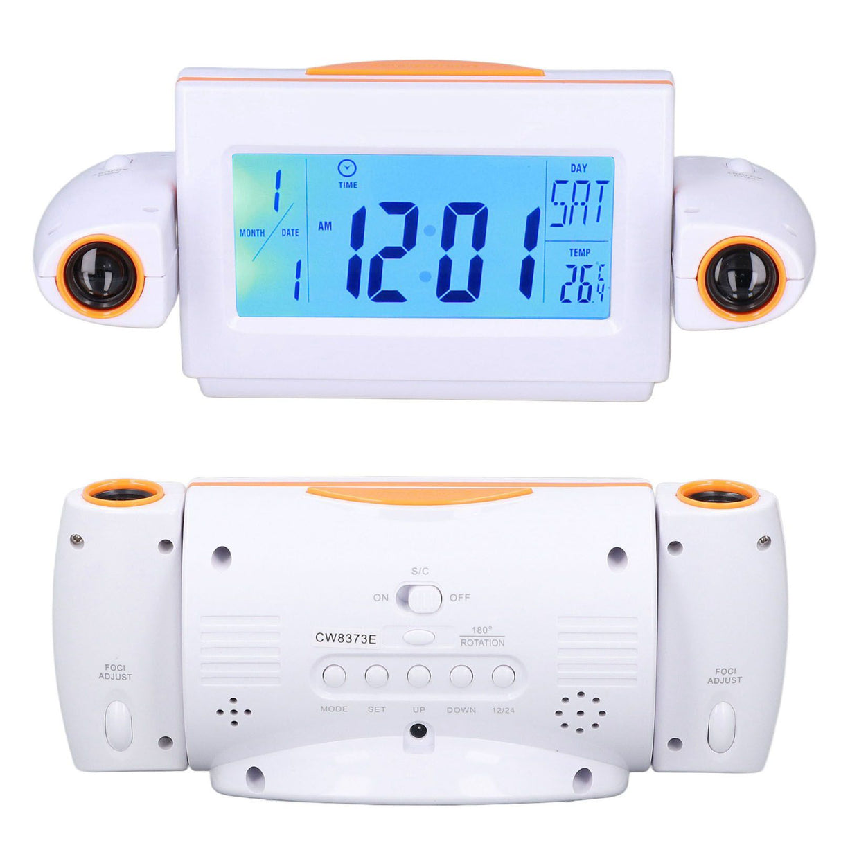 Projection Alarm Clock Glareless LED Night Light Voice Control Induction Temperature Display LED ClockWhite Orange