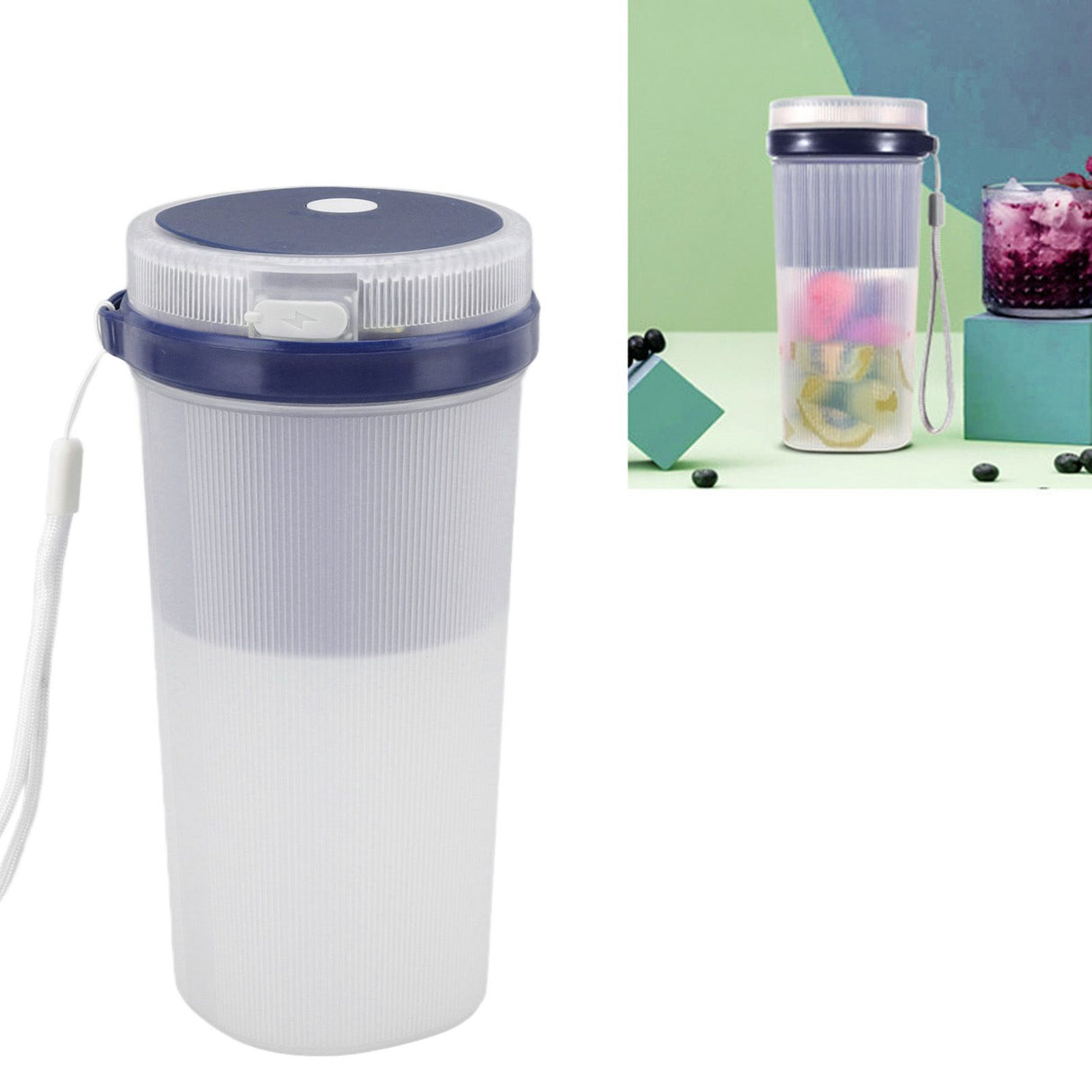 300ml USB Charging Electric Juicer Cup Security Lock Blender with 6 Leaf Knife and Waterproof Blue Light Display for Home Blue