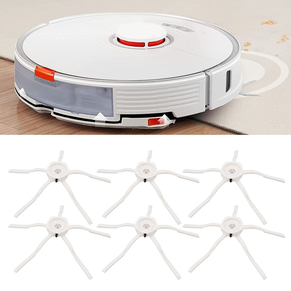 6PCS Robot Vacuum Cleaner Side Brush Silicone Sweeper Side Brush Replacement for Xiaomi Roborock S7 White