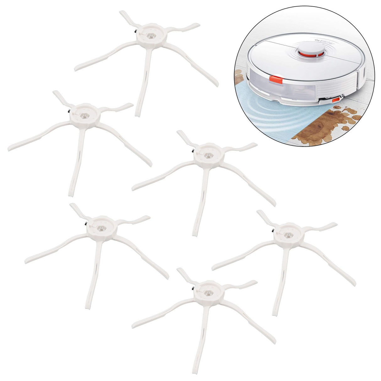 6PCS Robot Vacuum Cleaner Side Brush Silicone Sweeper Side Brush Replacement for Xiaomi Roborock S7 White