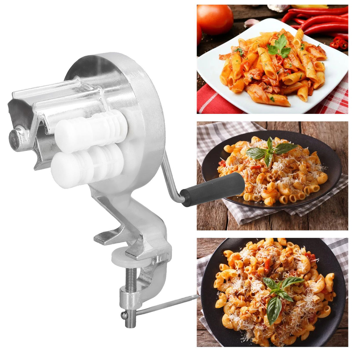 Manual Macaroni Maker Aluminium Alloy Silver Portable Hand Cranking Noodles Pressing Machine for Kitchen Restaurant