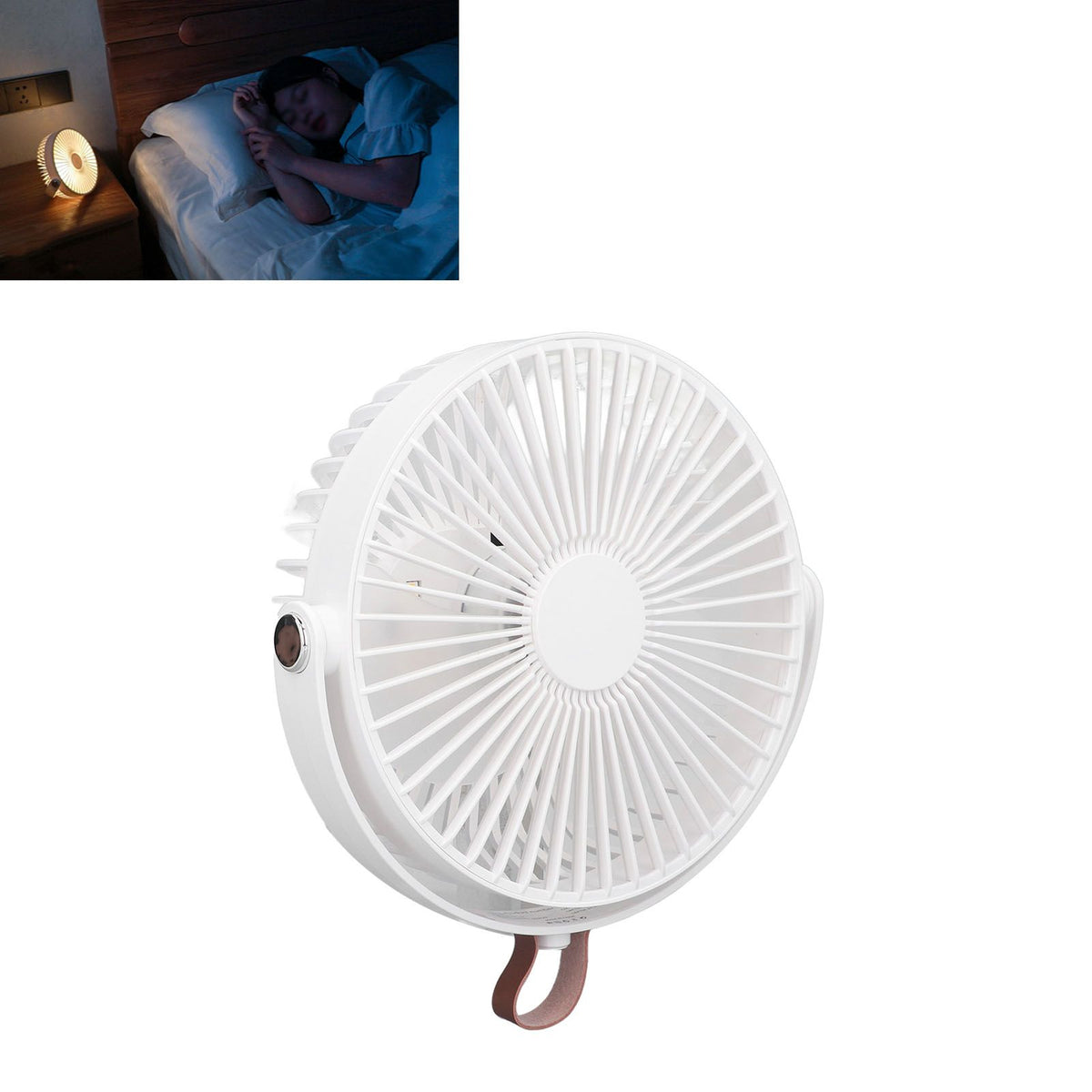Electric Fan 3 Speeds 360 Degree Adjustable USB Rechargeable Portable Camping Fan with Night Light for Dormitory Camping