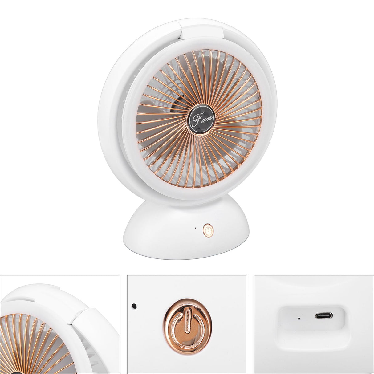 Foldable Fan with LED Light 2 in 1 Warm Light Low Noise Portable Rechargeable 4 Speed Lighting Desk Fan