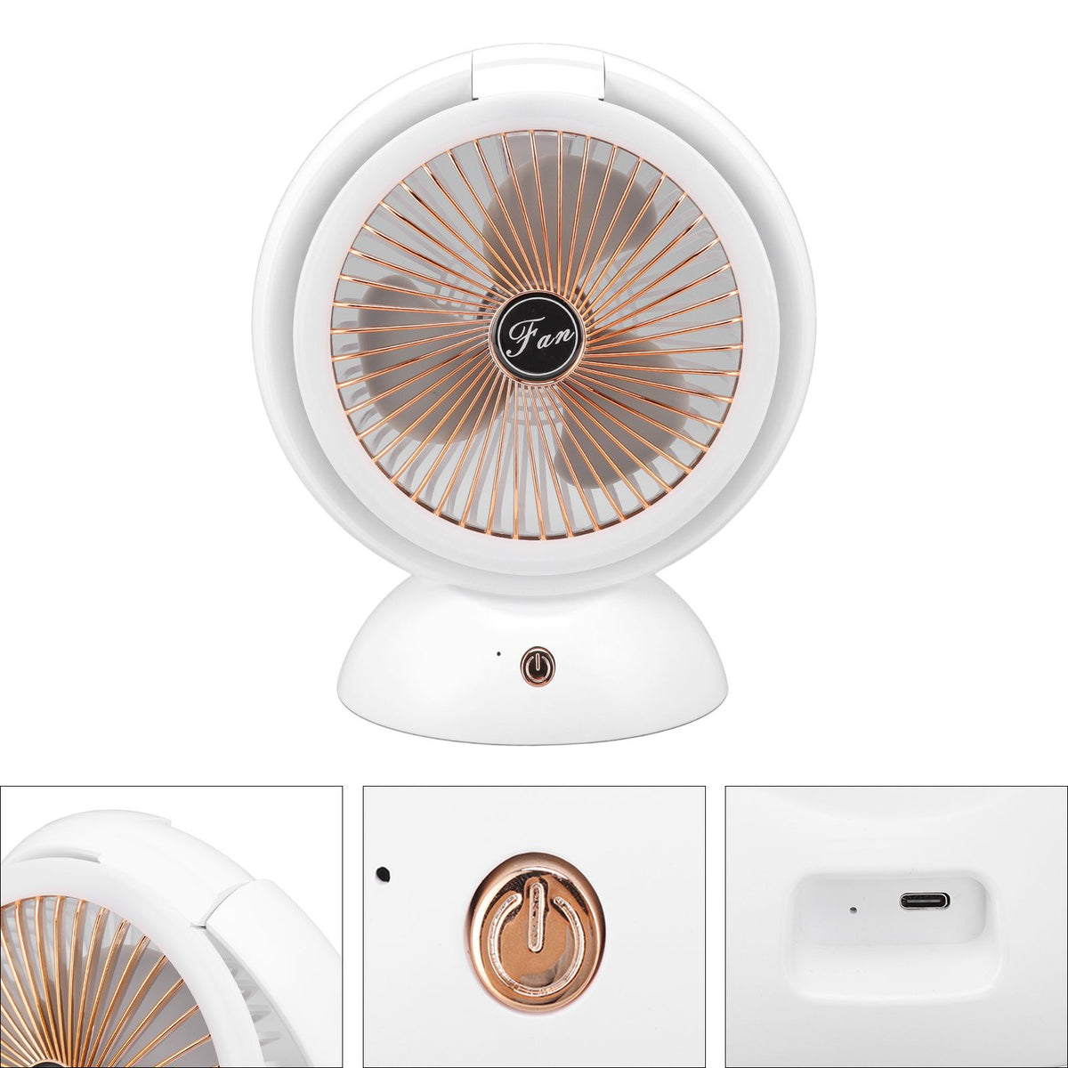 Foldable Fan with LED Light 2 in 1 Warm Light Low Noise Portable Rechargeable 4 Speed Lighting Desk Fan
