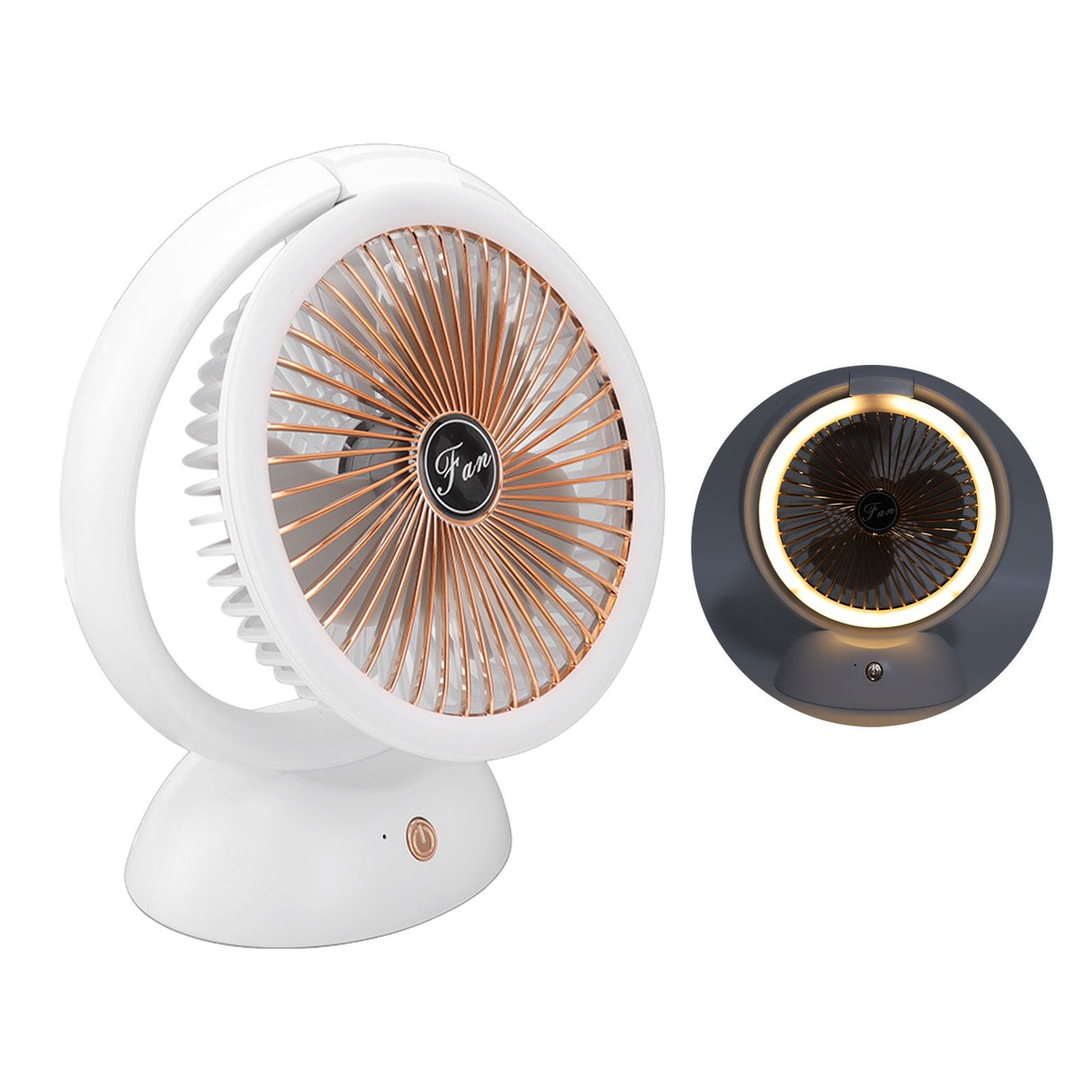 Foldable Fan with LED Light 2 in 1 Warm Light Low Noise Portable Rechargeable 4 Speed Lighting Desk Fan