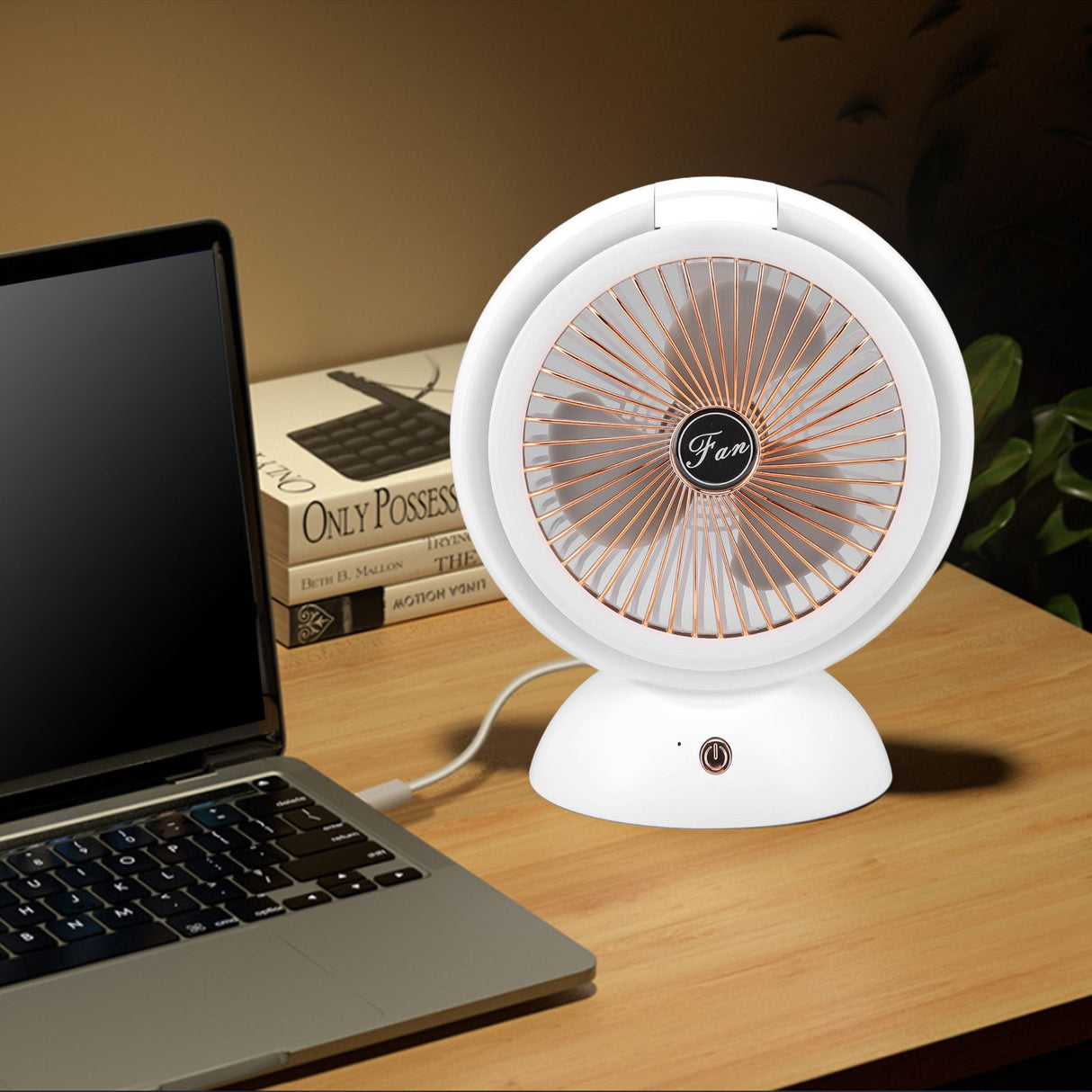 Foldable Fan with LED Light 2 in 1 Warm Light Low Noise Portable Rechargeable 4 Speed Lighting Desk Fan