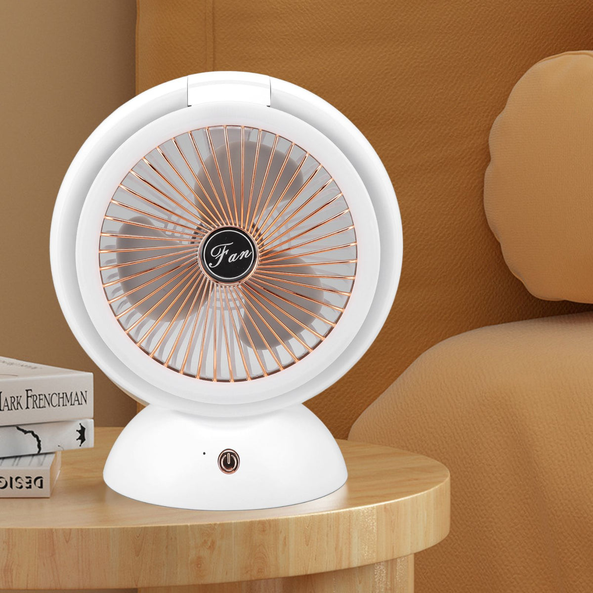 Foldable Fan with LED Light 2 in 1 Warm Light Low Noise Portable Rechargeable 4 Speed Lighting Desk Fan