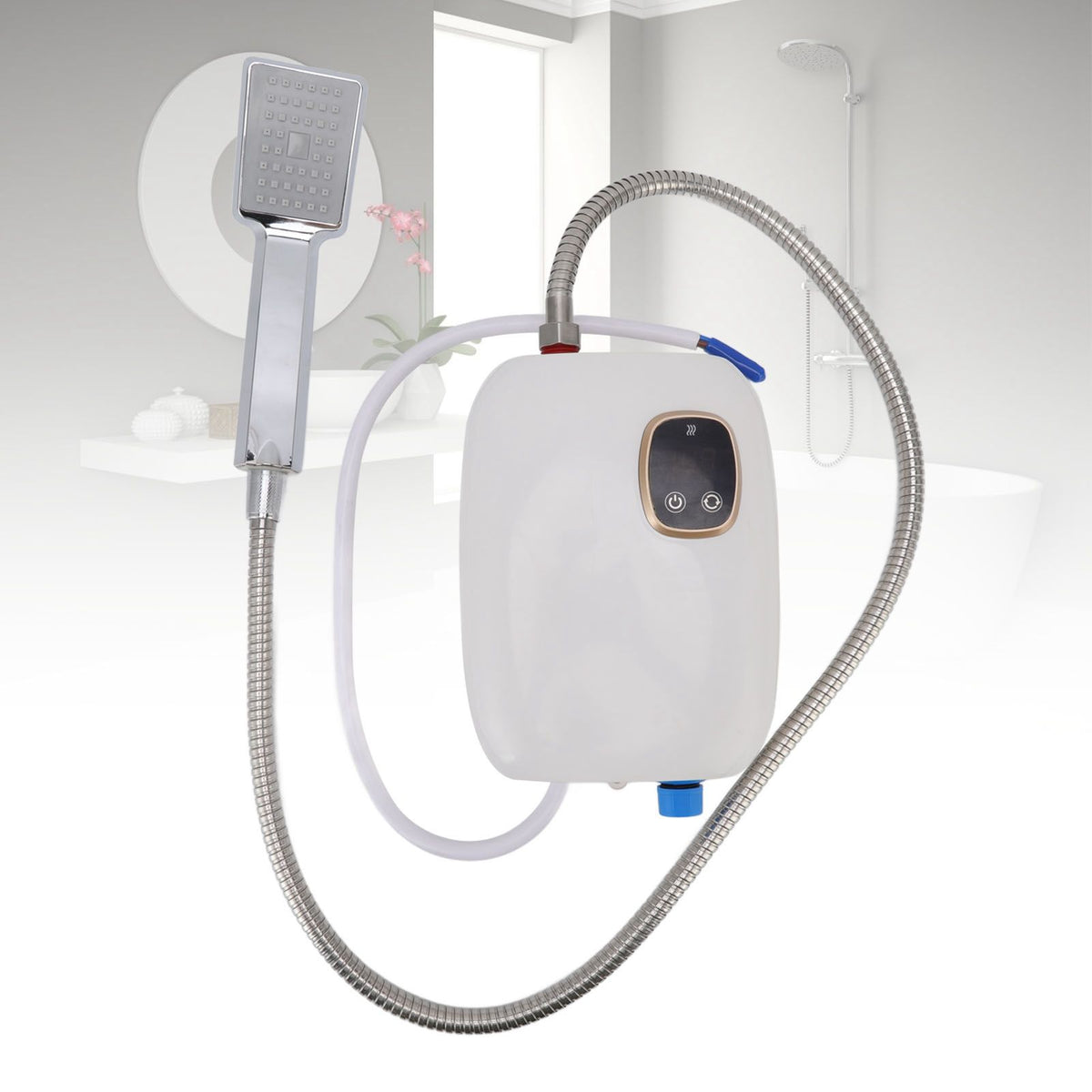 5500W 25A Electric Instant Hot Water Heater Touch Screen Over Temperature Protection Water Heater with Shower Head 220V