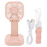 Portable Folding Fan 3 Level Wind Speed USB Powered Rechargeable Rotatable Handheld Desktop Small Fan Pink