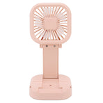 Portable Folding Fan 3 Level Wind Speed USB Powered Rechargeable Rotatable Handheld Desktop Small Fan Pink