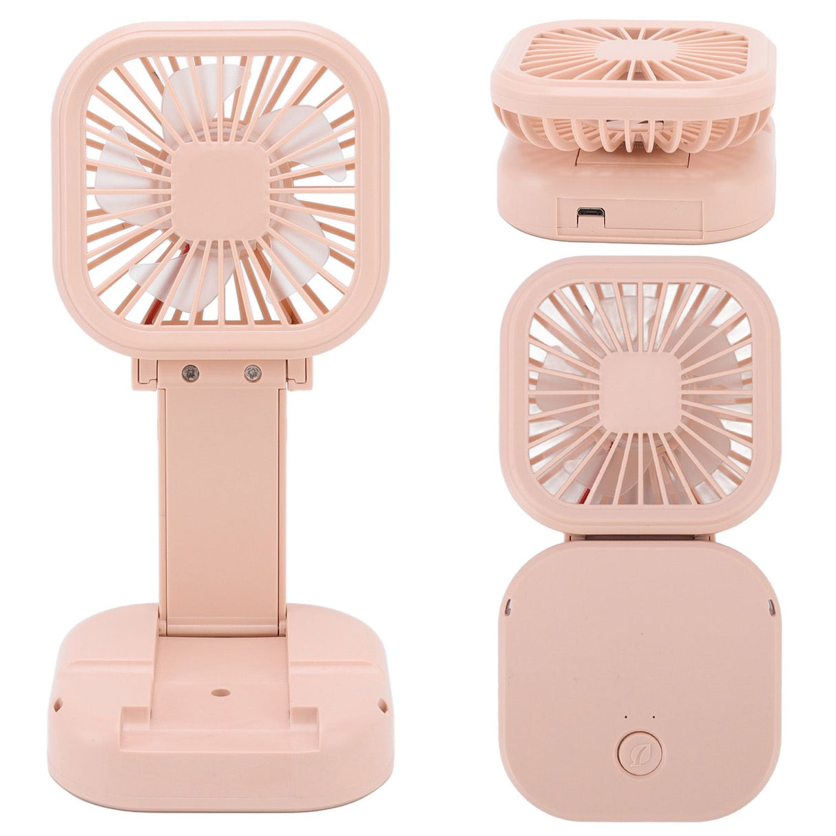 Portable Folding Fan 3 Level Wind Speed USB Powered Rechargeable Rotatable Handheld Desktop Small Fan Pink