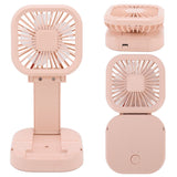Portable Folding Fan 3 Level Wind Speed USB Powered Rechargeable Rotatable Handheld Desktop Small Fan Pink