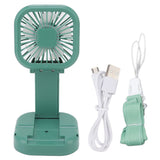 Portable Folding Fan 3 Level Wind Speed USB Powered Rechargeable Rotatable Handheld Desktop Small Fan Green