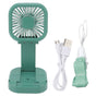 Portable Folding Fan 3 Level Wind Speed USB Powered Rechargeable Rotatable Handheld Desktop Small Fan Green