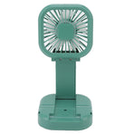 Portable Folding Fan 3 Level Wind Speed USB Powered Rechargeable Rotatable Handheld Desktop Small Fan Green