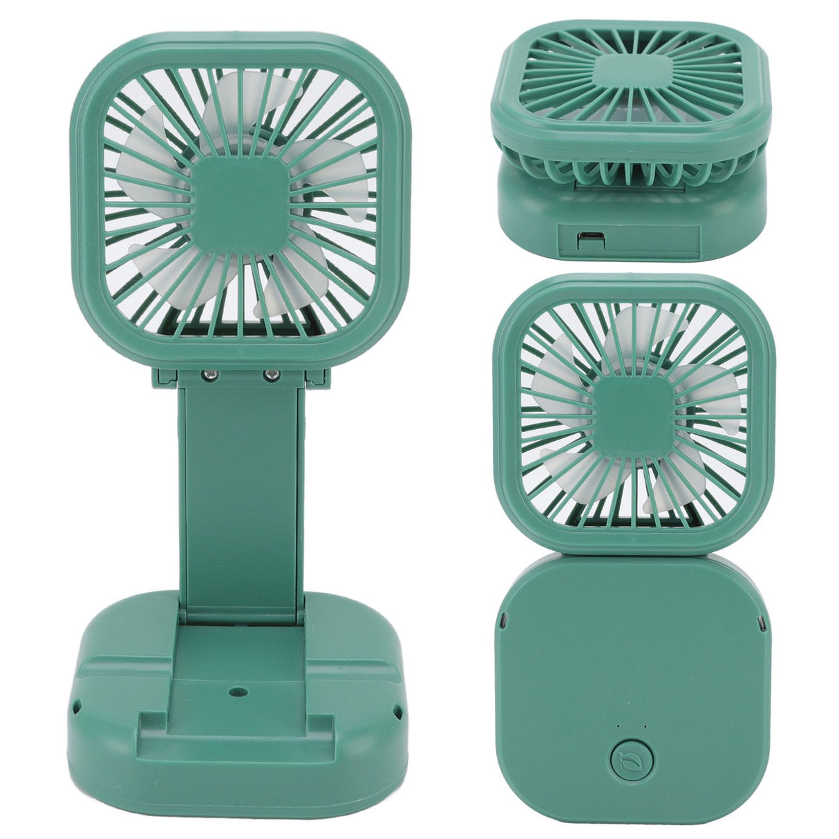 Portable Folding Fan 3 Level Wind Speed USB Powered Rechargeable Rotatable Handheld Desktop Small Fan Green