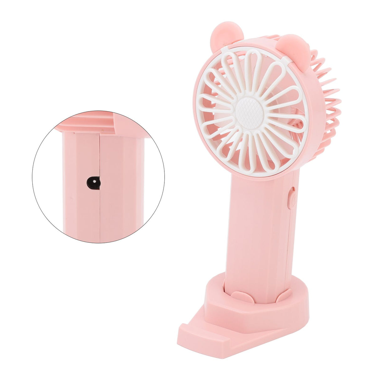 Handheld Fan Strong Natural Wind USB Charging 5 Blades Detachable Base Mini Portable Fan for Home Office Travel Pink