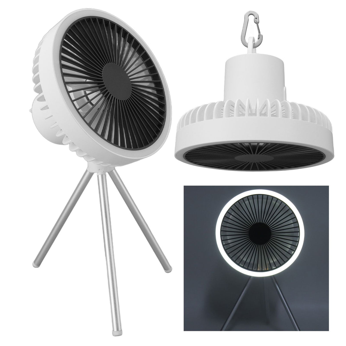 Tripod Fan 10000mAh 3 Gears Adjustable Timing Function Portable Desktop Fan with Light for Outdoor Camping White