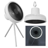 Tripod Fan 10000mAh 3 Gears Adjustable Timing Function Portable Desktop Fan with Light for Outdoor Camping White