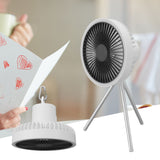 Tripod Fan 10000mAh 3 Gears Adjustable Timing Function Portable Desktop Fan with Light for Outdoor Camping White