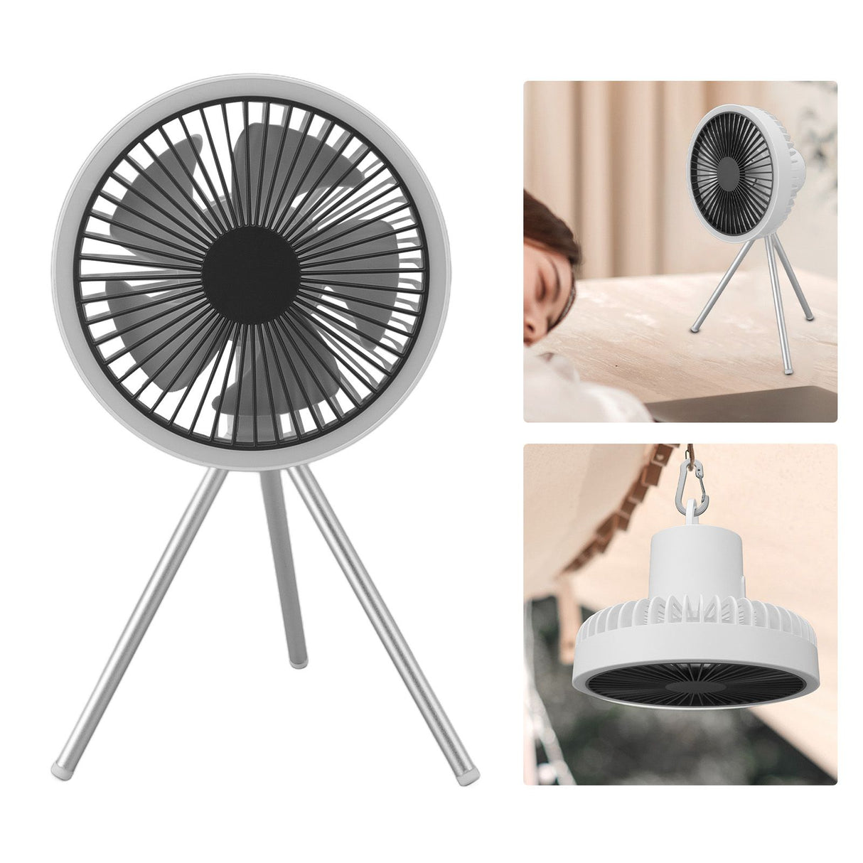 Tripod Fan 10000mAh 3 Gears Adjustable Timing Function Portable Desktop Fan with Light for Outdoor Camping White