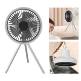 Tripod Fan 10000mAh 3 Gears Adjustable Timing Function Portable Desktop Fan with Light for Outdoor Camping White