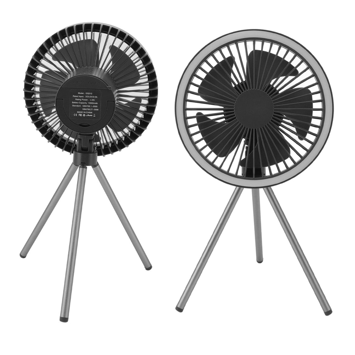 Tripod Fan 10000mAh 3 Gears Adjustable Timing Function Portable Desktop Fan with Light for Outdoor Camping Gray