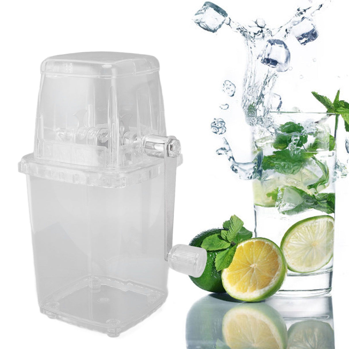 Manual Ice Crusher Small Portable Shaver Hand Operated Snow Cone Machine for Home Transparent