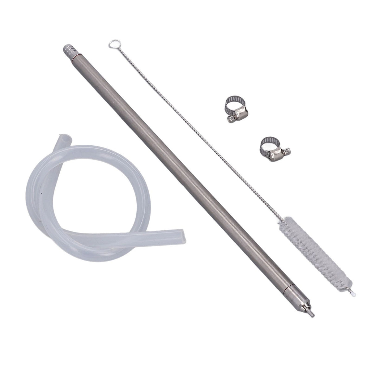 35.2cm Length Spring Loaded Beer Bottle Filler Stainless Steel Wine Bottle Filler Wand with Cleaning Brush Hose Clamp