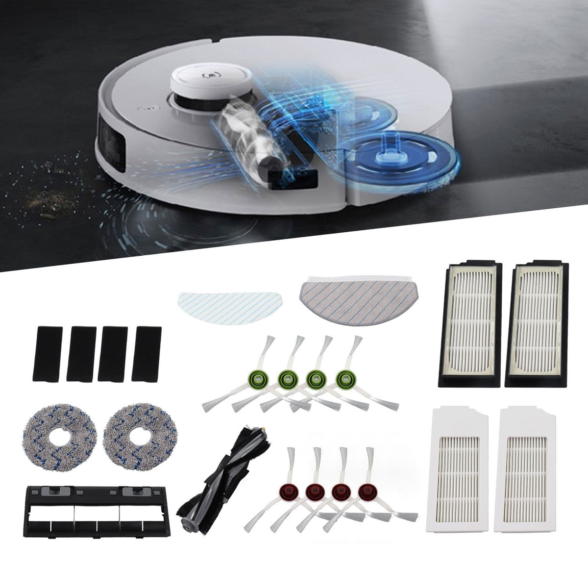 Robot Cleaner Accessory Kit Main Brush Side Brush Waved Mop Washable Mop Cloth Filter for T10