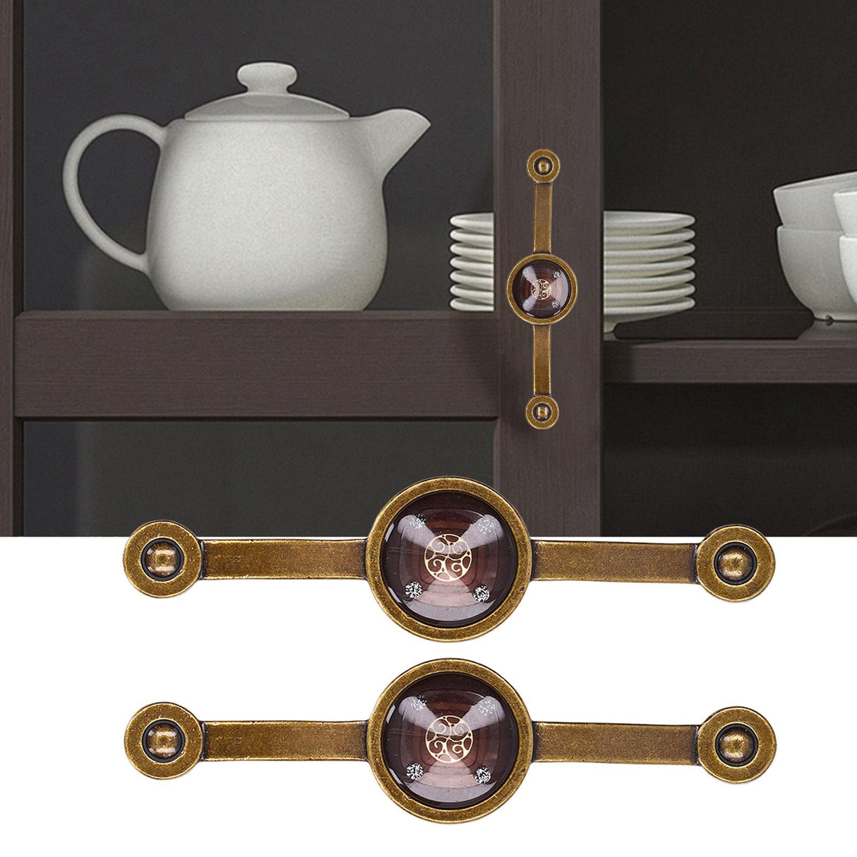 2 Pcs Zinc Alloy Antique Copper Handle European Modern Pastoral Color Acrylic Handle for Cabinet DrawerBrown