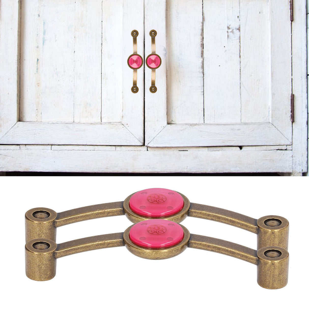 2 Pcs Zinc Alloy Antique Copper Handle European Modern Pastoral Color Acrylic Handle for Cabinet DrawerPink