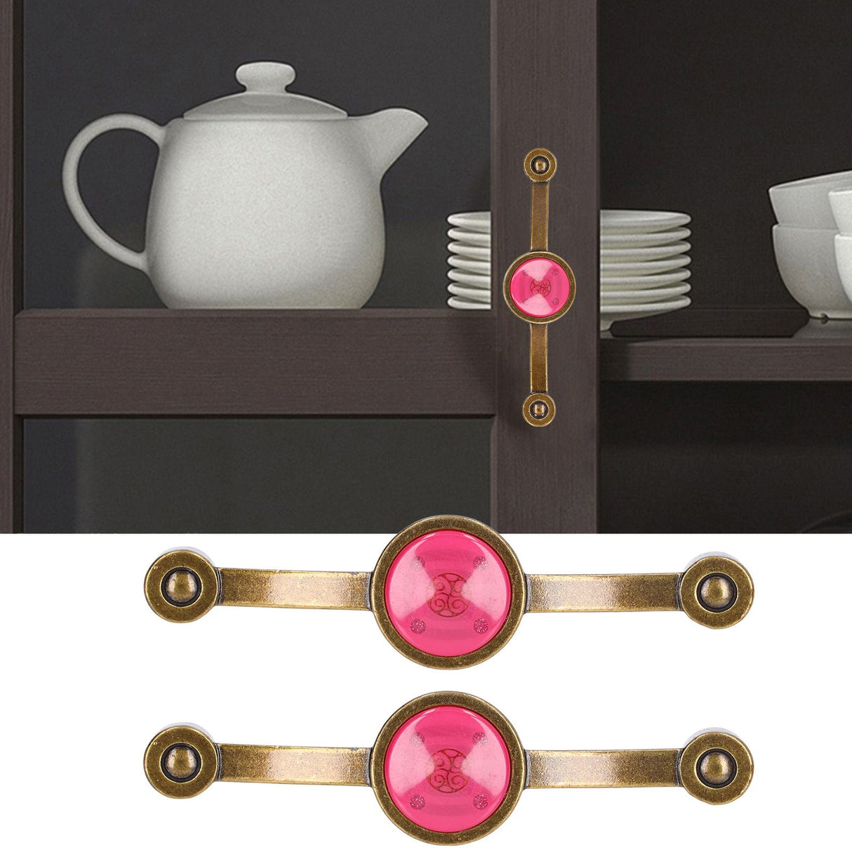 2 Pcs Zinc Alloy Antique Copper Handle European Modern Pastoral Color Acrylic Handle for Cabinet DrawerPink