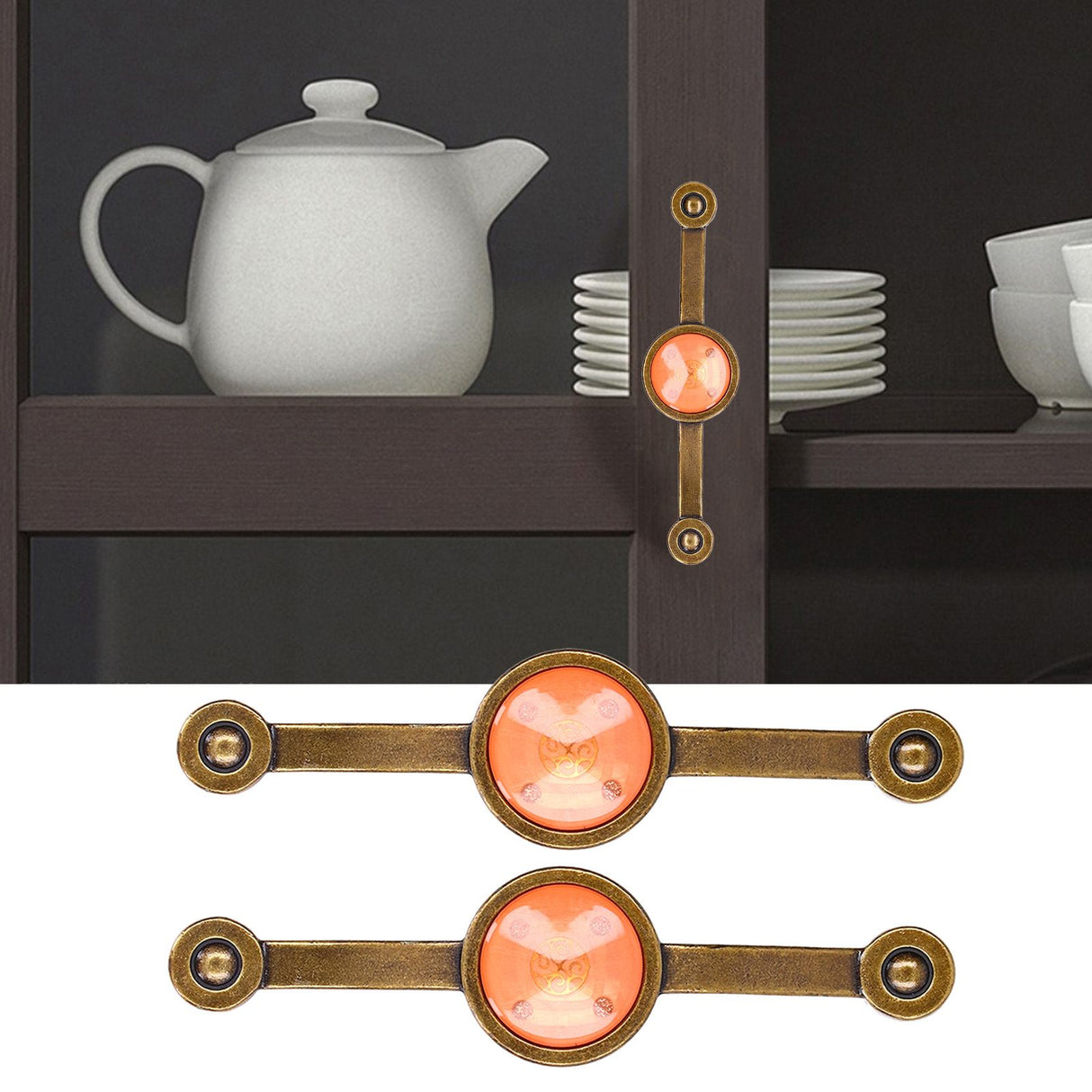 2 Pcs Zinc Alloy Antique Copper Handle European Modern Pastoral Color Acrylic Handle for Cabinet DrawerOrange