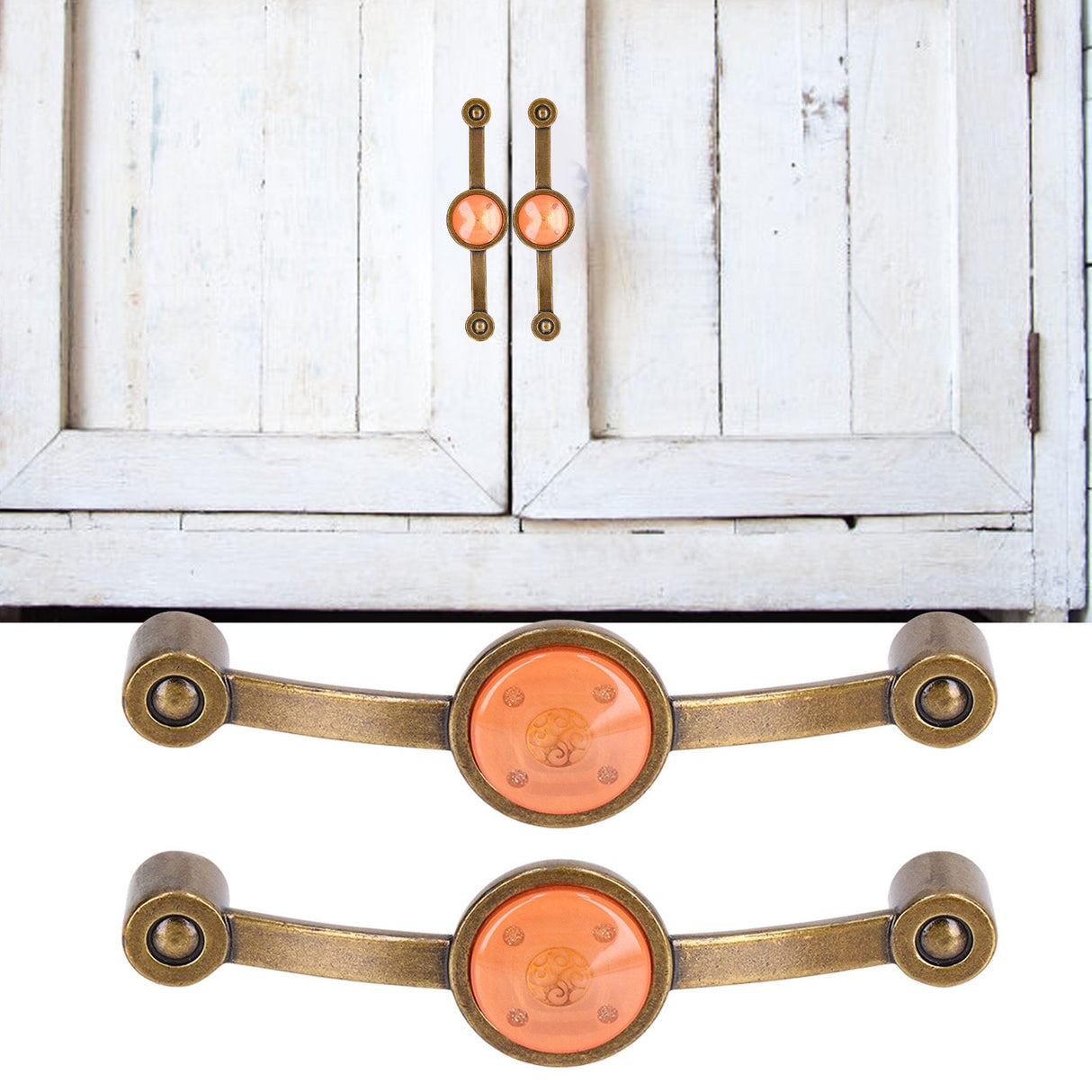 2 Pcs Zinc Alloy Antique Copper Handle European Modern Pastoral Color Acrylic Handle for Cabinet DrawerOrange