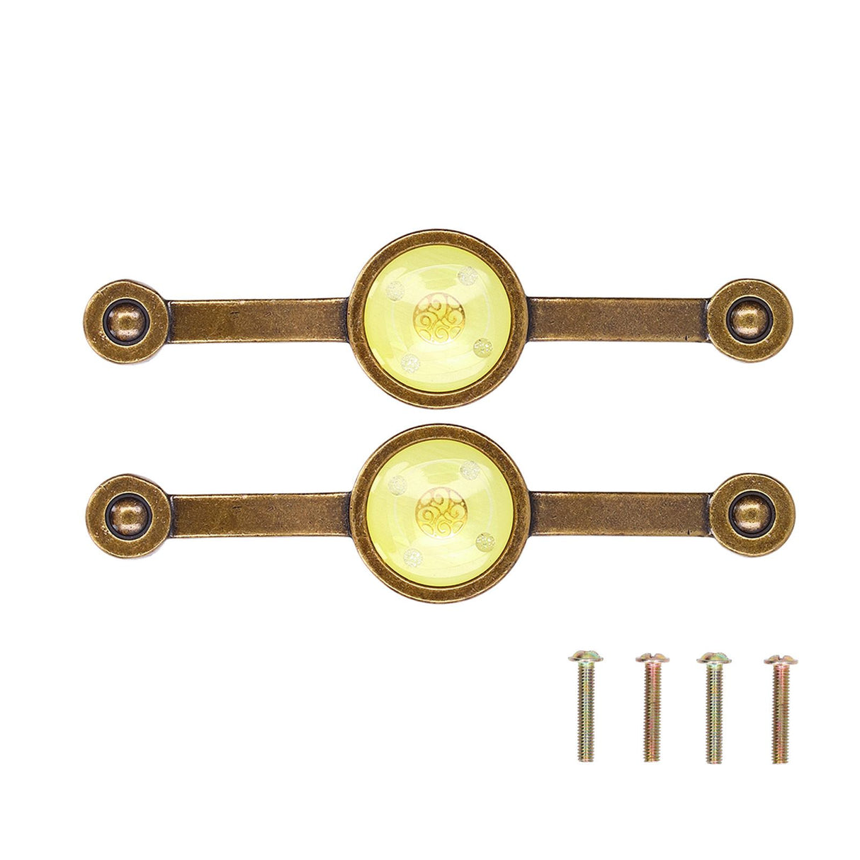 2 Pcs Zinc Alloy Antique Copper Handle European Modern Pastoral Color Acrylic Handle for Cabinet DrawerYellow