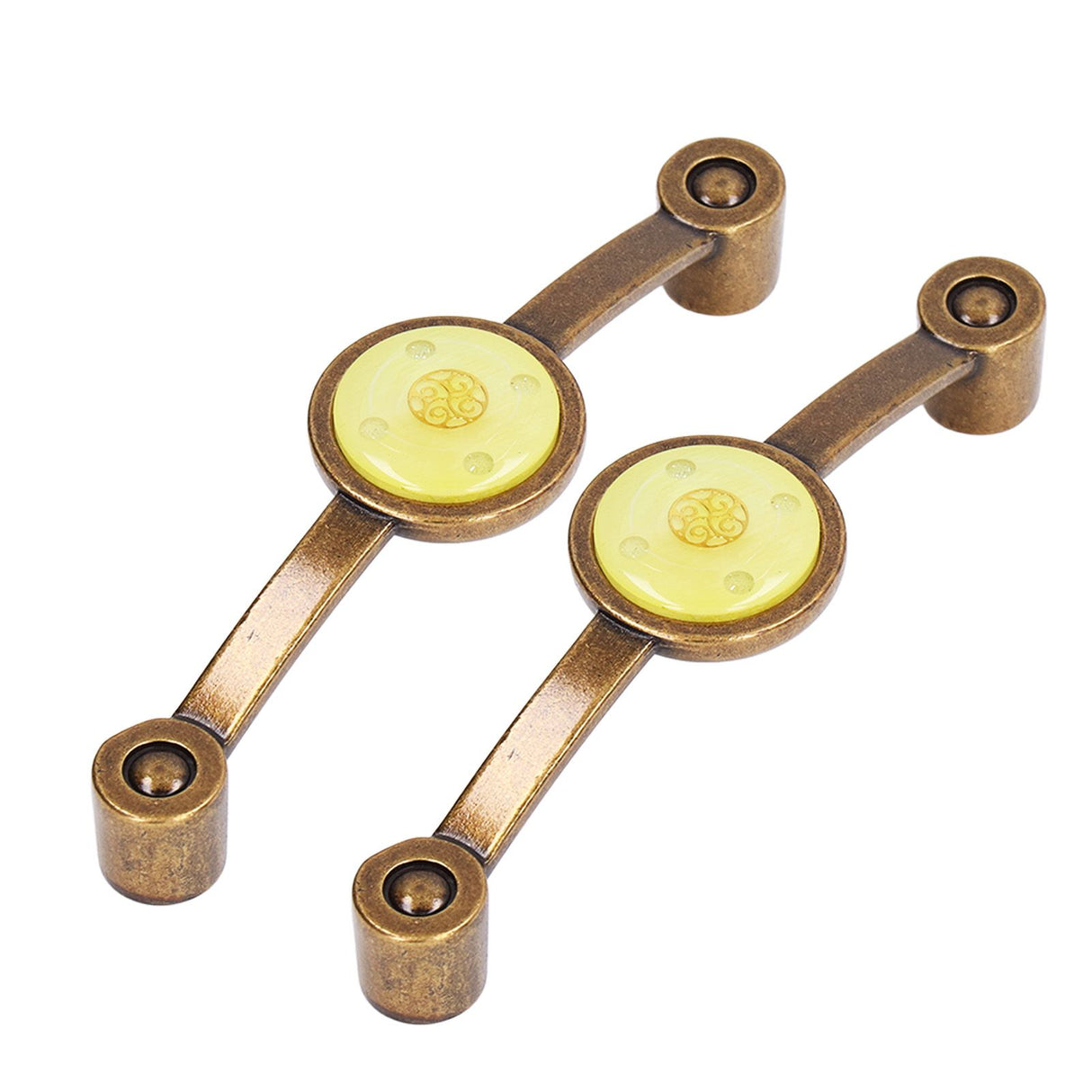 2 Pcs Zinc Alloy Antique Copper Handle European Modern Pastoral Color Acrylic Handle for Cabinet DrawerYellow