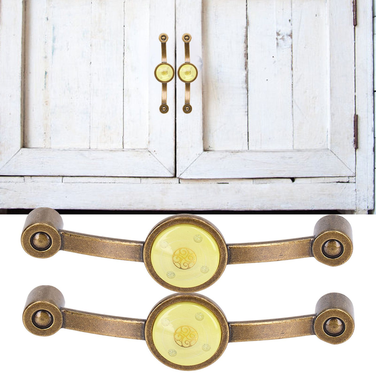 2 Pcs Zinc Alloy Antique Copper Handle European Modern Pastoral Color Acrylic Handle for Cabinet DrawerYellow