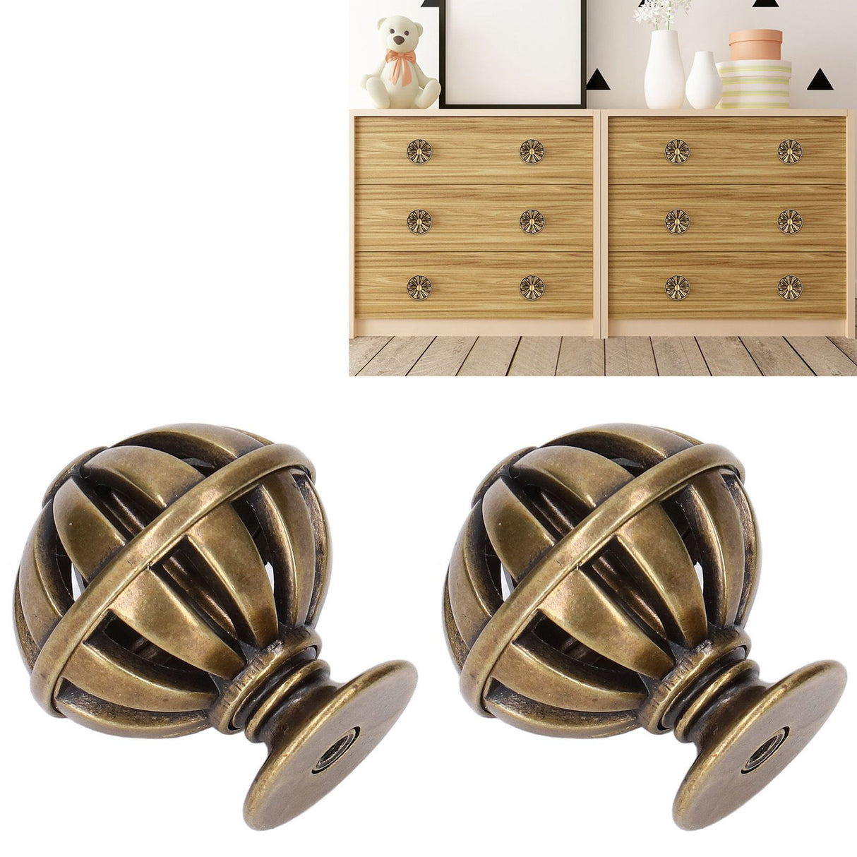 2Set Cabinet Knob Birdcage Hollow Closet Drawer Knob Zinc Alloy Wardrobe Knob for Home Decoration366 Birdcage Bronze